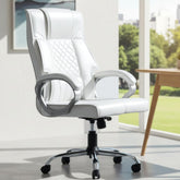 White Leatherette Boss Office Chair | 360° Swivel & Tilting Locking Mechanism | Chrome Stand & Engineering Wood